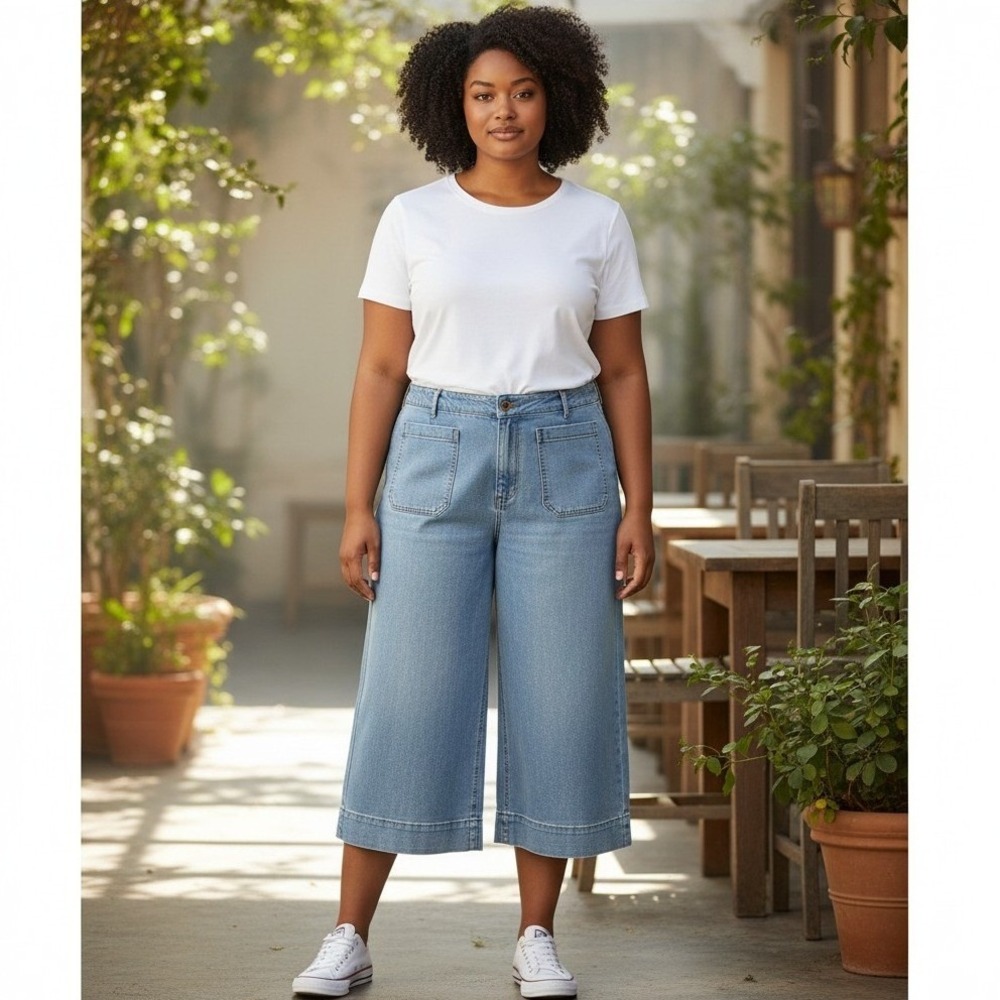 Maeve The Colette Jeans 20W Light Blue Wide Leg Cropped High Rise Denim Boho